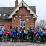 Cyclist gather at Irlam Station having cycled from Media City