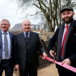 Salford City Mayor Paul Dennet and Lord Lieutenant of Greater Manchester Warren Smith join Neil McArthur to officially open Station Park