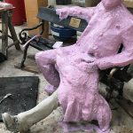 The Man on the Bench has a new leg and the moulding process continues